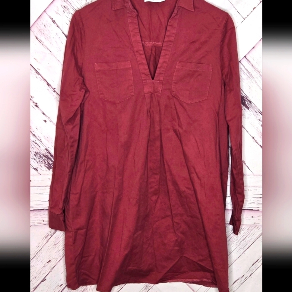 ASOS Design Twill Pocket Shift Mini Dress Raspberry Red Sz 6 - Picture 3 of 5